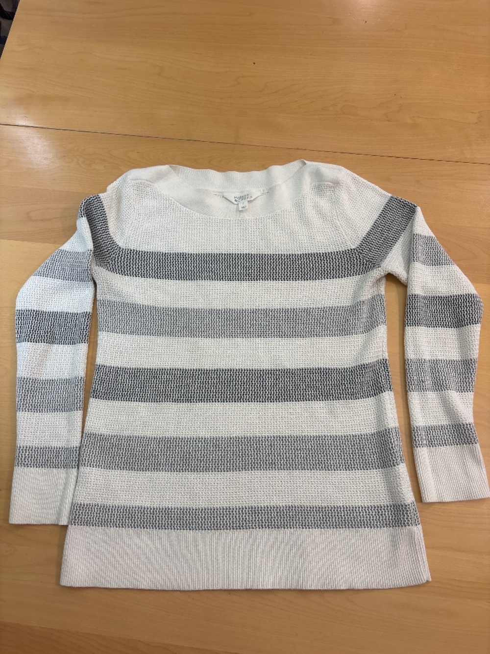 Women’s Cream  & Gray/black Striped Knit Sweater – Size